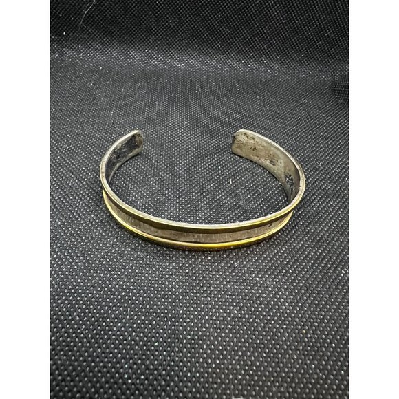 VINTAGE GIDEON STERLING SILVER MID CENTURY MODERNIST TWO TONE CUFF BRACELET - Picture 2 of 7